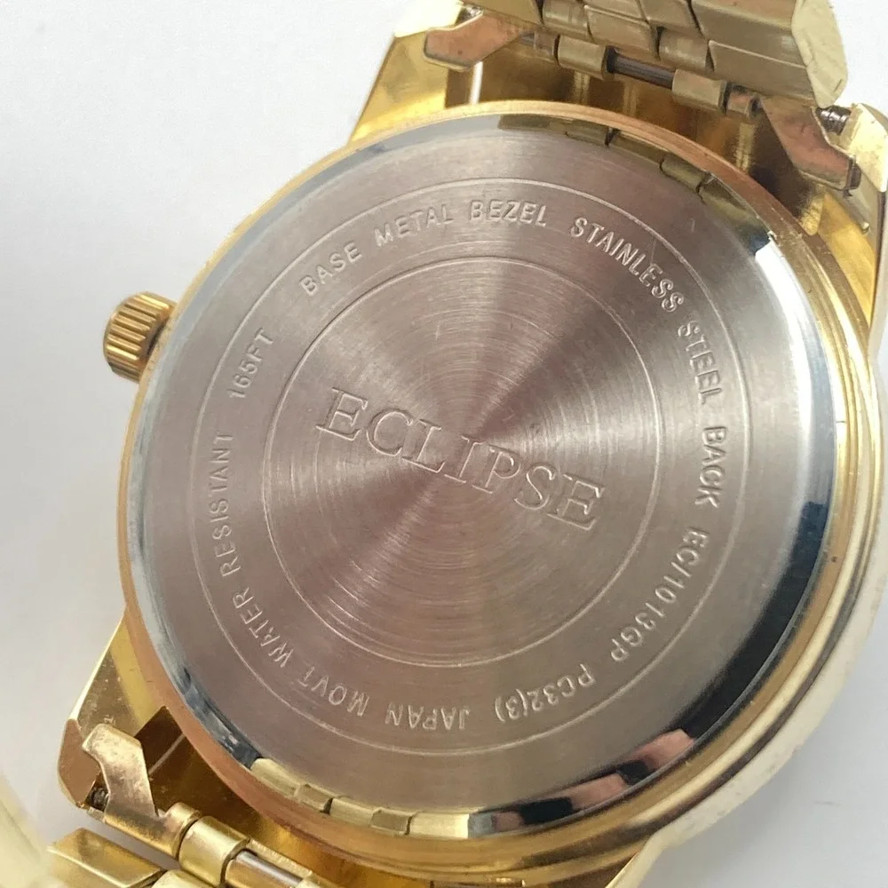 Eclipse Mens Watch 41mm Gold Tone Date Grey Dial 50M WR Classic New Battery 8